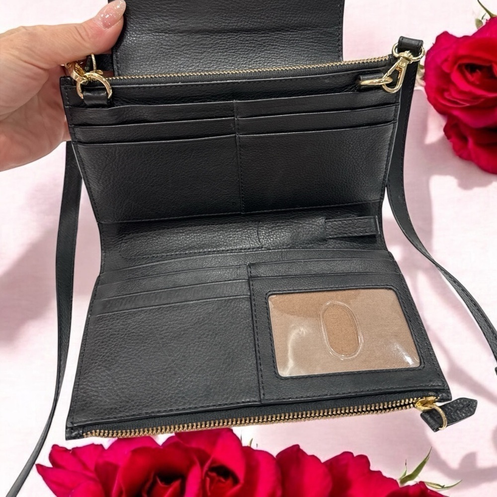 Antonio Melani Leather Convertible Crossbody Bag Wrislet Wallet Organizer BLACK - Picture 4 of 13